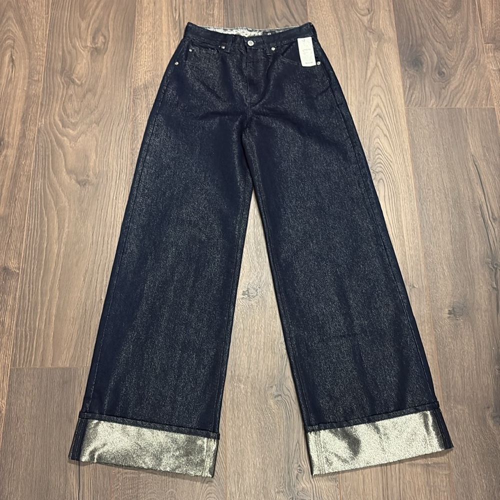 AG Dark Blue Wide-Leg Jean with silver shimmer and cuff - 26 - Picture 12 of 15
